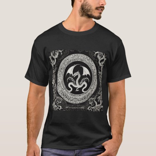 Dragon celtic zwart grijs abstract tattoo T-shirt (Voorkant)