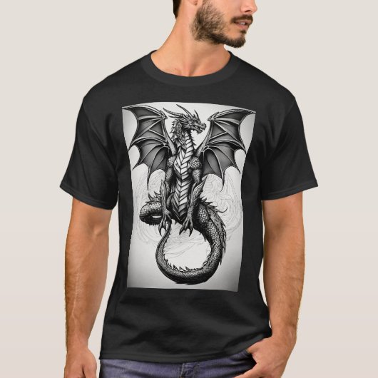 Dragon celtic zwart grijs abstract tattoo tshirt (Voorkant)