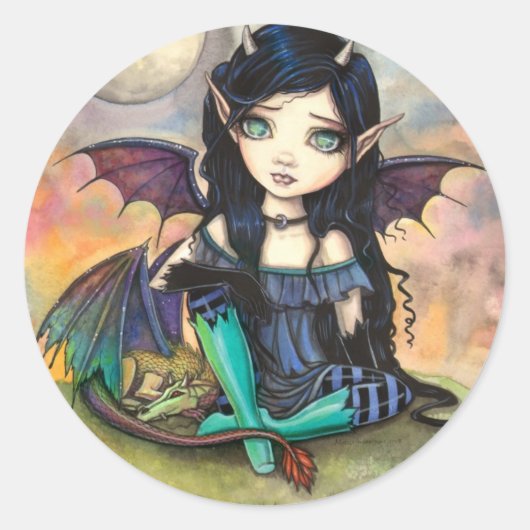 Dragon Child Cuge Big-Eye Fairy en Dragon Ronde Sticker (Voorkant)