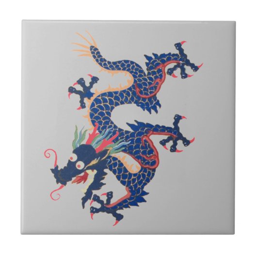 Dragon Chinese Asian Serpent Blue Crazy Qing Tegeltje (Voorkant)