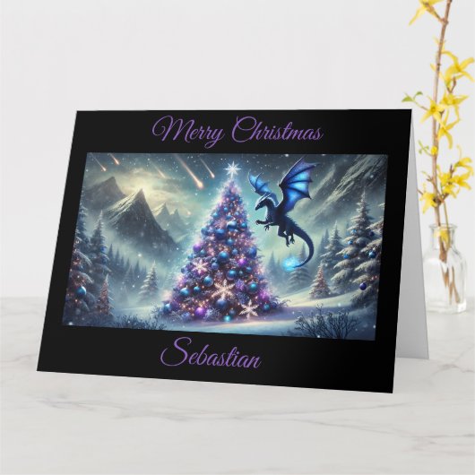 Dragon Christmas Fantasy Kaart (Gele Bloem)