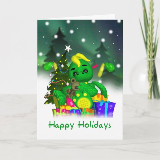 Dragon Christmas Kaart - Schattigee groene draak m (Voorkant)