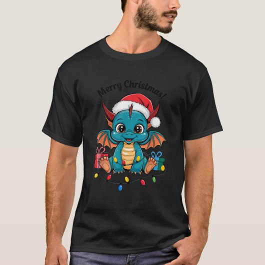 Dragon Christmas Sweater Dragon Fairy Lights cute  T-shirt (Voorkant)