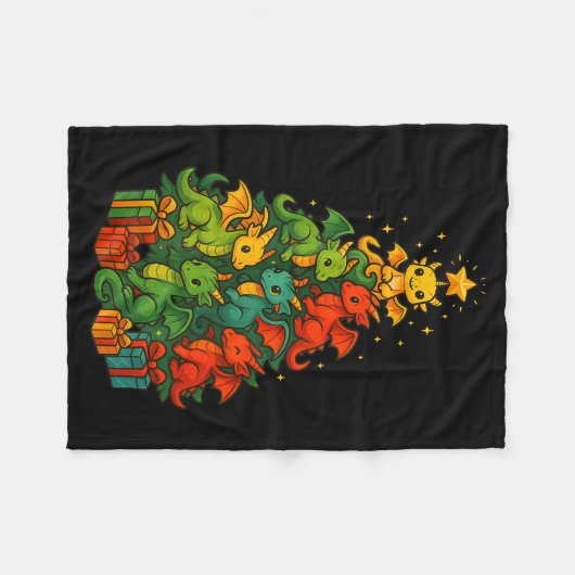 Dragon Christmas Tree Funny Dragon Xmas  Fleece Deken (Voorkant (Horizontaal))