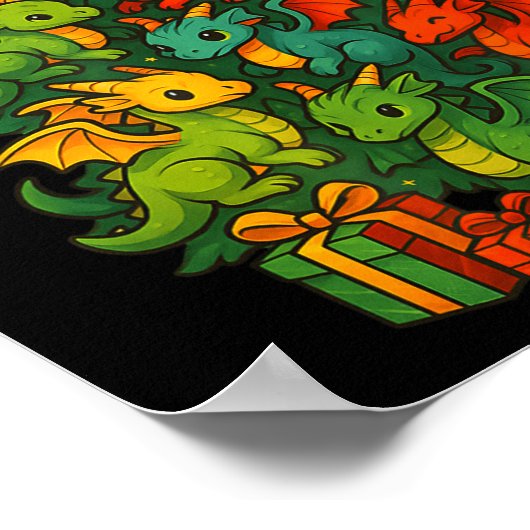 Dragon Christmas Tree Funny Dragon Xmas  Poster (Hoek)