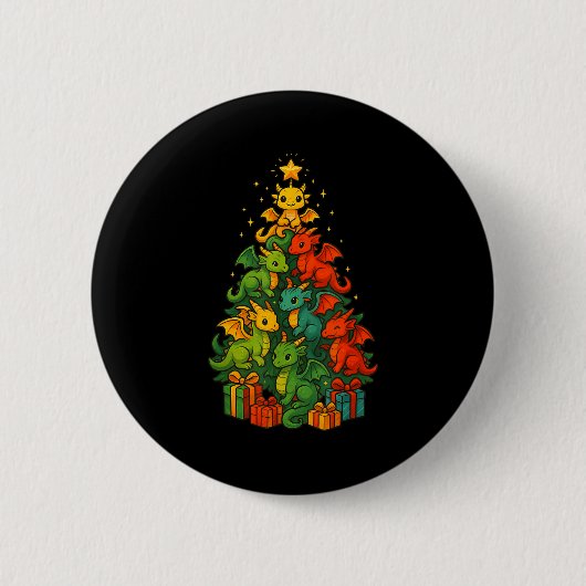Dragon Christmas Tree Funny Dragon Xmas  Ronde Button 5,7 Cm (Voorkant)