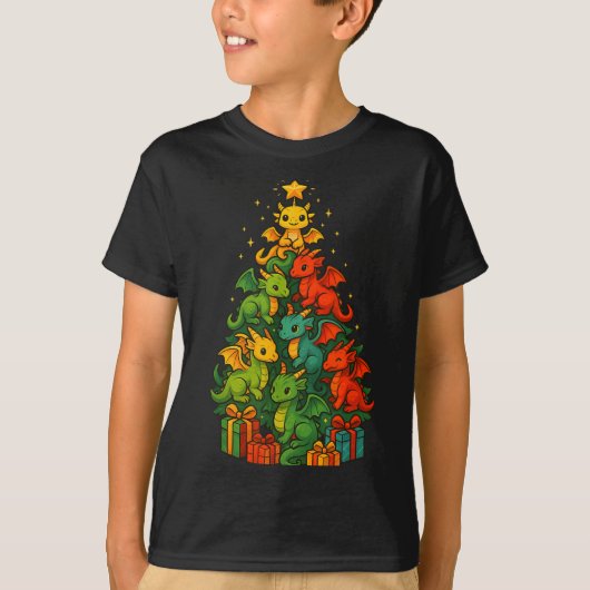 Dragon Christmas Tree Funny Dragon Xmas  T-shirt (Voorkant)