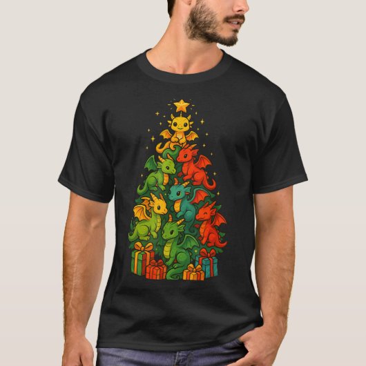 Dragon Christmas Tree Funny Dragon Xmas  T-shirt (Voorkant)