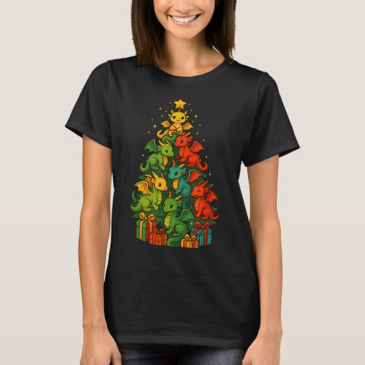Dragon Christmas Tree Funny Dragon Xmas  T-shirt (Voorkant)