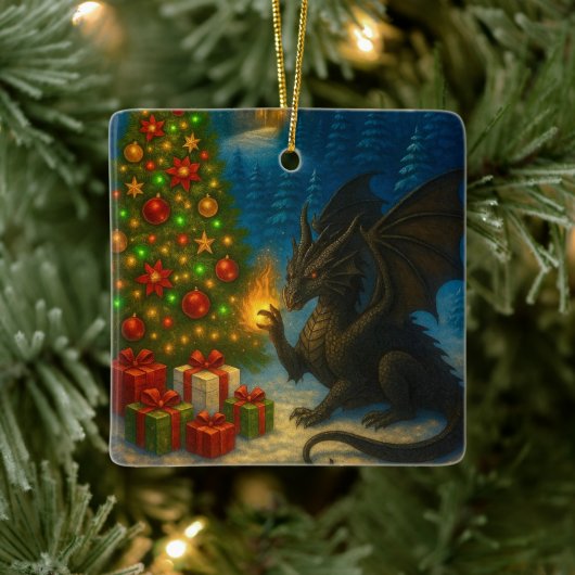 Dragon Christmas Tree Holiday Ceramic Ornament (Boom)