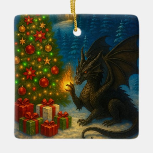Dragon Christmas Tree Holiday Ceramic Ornament (Voorkant)