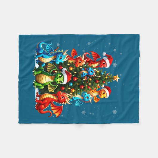 Dragon Christmas Tree Squad Santa Hat Fantasy Myth Fleece Deken (Voorkant (Horizontaal))