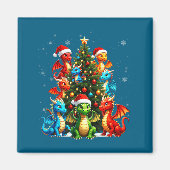 Dragon Christmas Tree Squad Santa Hat Fantasy Myth Magneet (Voorkant)