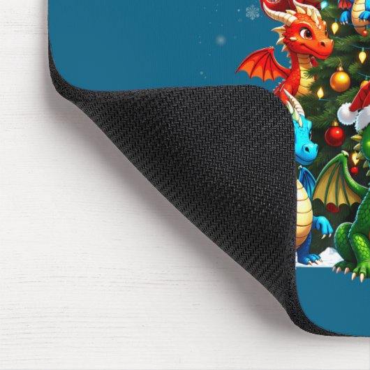 Dragon Christmas Tree Squad Santa Hat Fantasy Myth Muismat (Hoek)