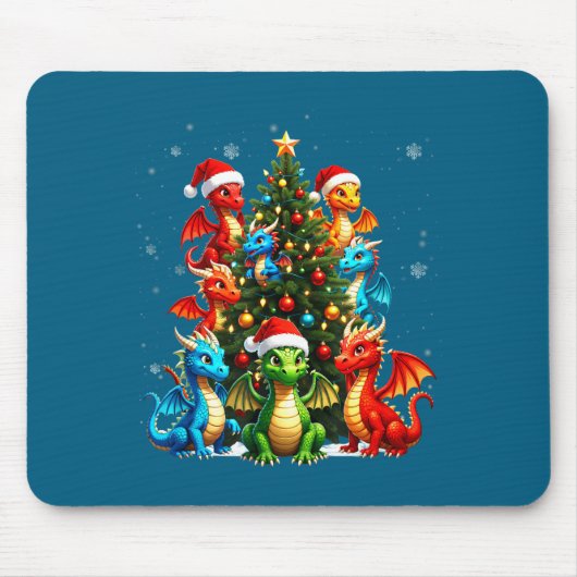 Dragon Christmas Tree Squad Santa Hat Fantasy Myth Muismat (Voorkant)