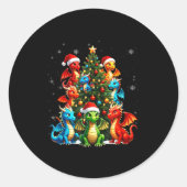 Dragon Christmas Tree Squad Santa Hat Fantasy Myth Ronde Sticker (Voorkant)