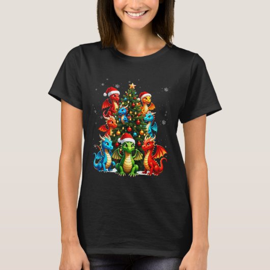 Dragon Christmas Tree Squad Santa Hat Fantasy Myth T-shirt (Voorkant)