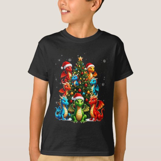 Dragon Christmas Tree Squad Santa Hat Fantasy Myth T-shirt (Voorkant)