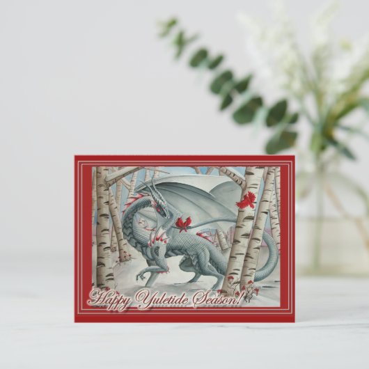 Dragon Christmas Yule Card Feestdagenkaart (Staand voorkant)