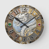  Dragon Clock, Goud, Juwelen, Kunst Ronde Klok (Voorkant)