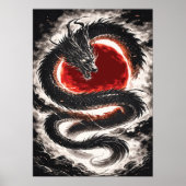 Dragon Coil over a Red Eclipse - Japanese Art Poster (Voorkant)