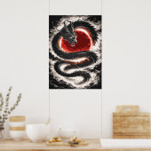Dragon Coil over a Red Eclipse - Japanese Art Poster (Keuken)