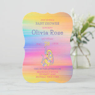 Dragon Colorful Gold Glitter Baby shower Kaart