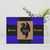 Dragon Crest Blue Senior Afstuderen Invitation Kaart (Staand voorkant)