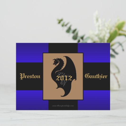 Dragon Crest Blue Senior Afstuderen Invitation Kaart (Staand voorkant)