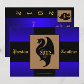 Dragon Crest Blue Senior Afstuderen Invitation Kaart (Voorkant / Achterkant)