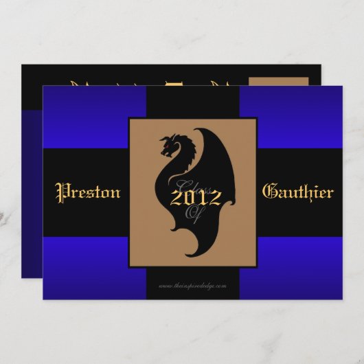 Dragon Crest Blue Senior Afstuderen Invitation Kaart (Voorkant / Achterkant)