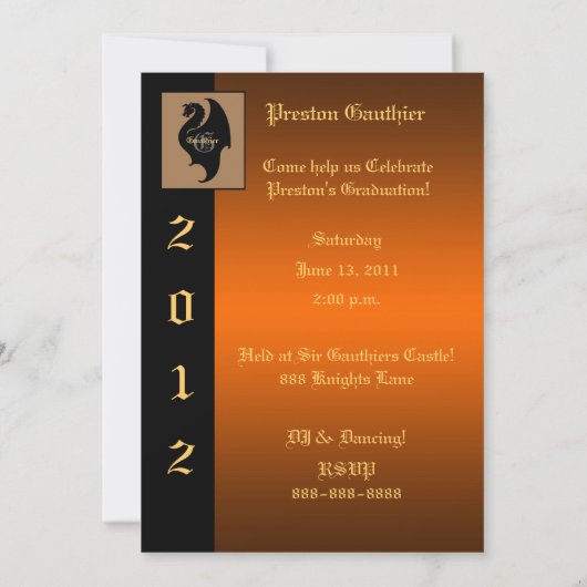 Dragon Crest Oranje Hogere Uitnodiging van het Afs (Achterkant)