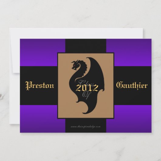Dragon Crest Paarse Senior Afstuderen Invitation Kaart (Voorkant)