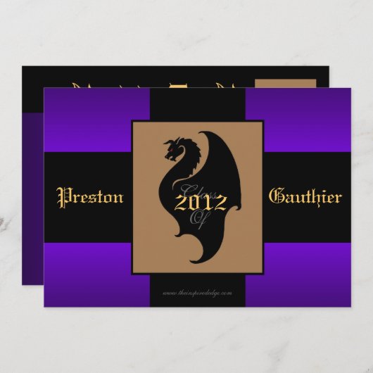 Dragon Crest Paarse Senior Afstuderen Invitation Kaart (Voorkant / Achterkant)