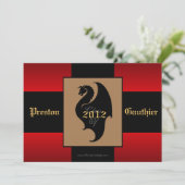 Dragon Crest Red Glow Senior Afstuderen Invitation Kaart (Staand voorkant)
