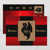 Dragon Crest Red Glow Senior Afstuderen Invitation Kaart (Voorkant / Achterkant)