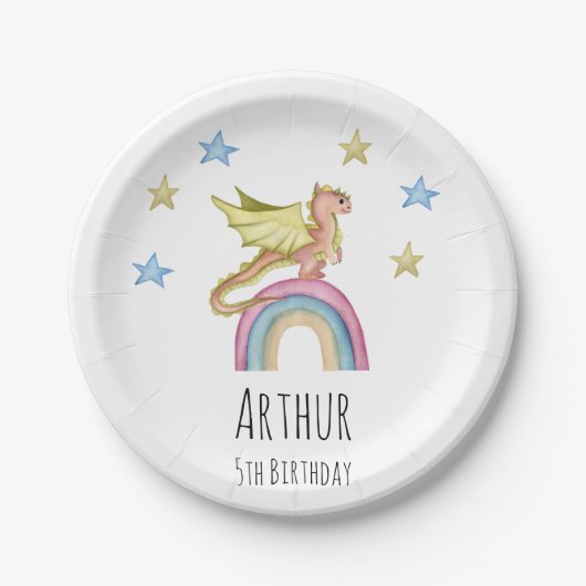 Dragon Cute Castle Magical Medieval Birthday Papieren Bordje (Voorkant)