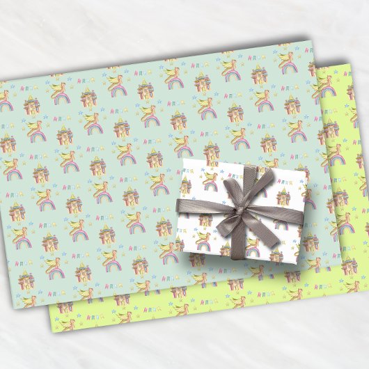 Dragon Cute Castle Magical medieval Funny Inpakpapier Vel