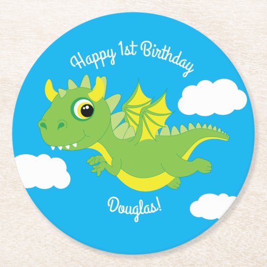 Dragon Cute Kind Birthday Ronde Kartonnen Onderzetter (Voorkant)