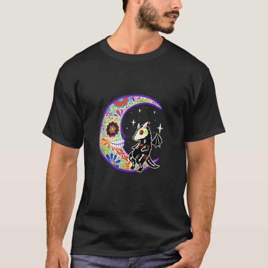 Dragon Dia de los Muertos Skelet Sugar Skull T.S T-shirt (Voorkant)