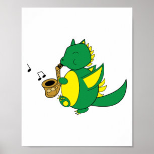 Dragon die Saxophone Muziek speelt Poster