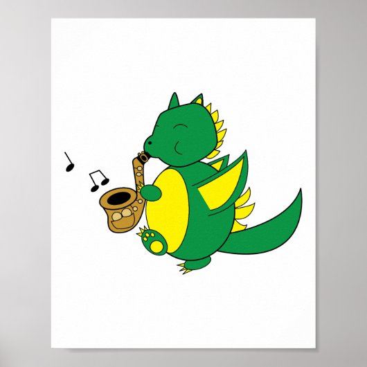 Dragon die Saxophone Muziek speelt Poster (Voorkant)