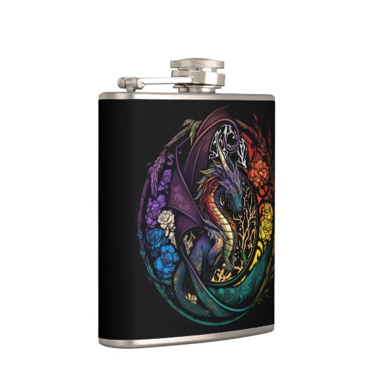 Dragon Dierenportret Glas in lood Wildlife Gratis Heupfles (Rechts)