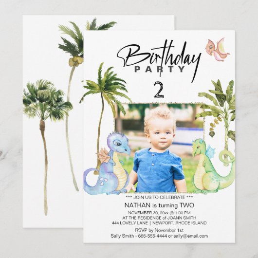 ** Dragon Dinosaur 2 TWO AR21 Foto Verjaardag Kaart (Voorkant / Achterkant)