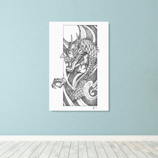Dragon Dotwork Ryu Canvas Afdruk (Insitu (Houten vloer))