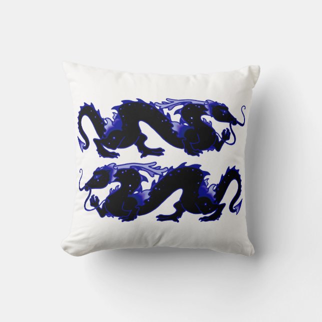 Dragon Dragon Black en Blue Kussen (Voorkant)