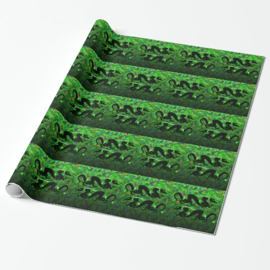 Dragon Dragon Black en Green Cadeaupapier (Uitgerold)