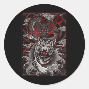 Dragon, Dragon Streetwear Japanse Tijger Urban, Ta Ronde Sticker