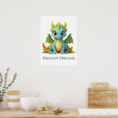 Dragon Dreams Green Blue Baby Dragon Nursery Poster (Keuken)