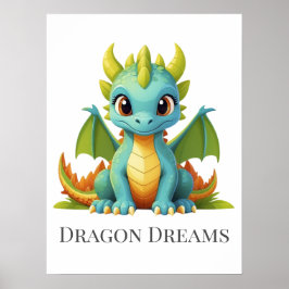 Dragon Dreams Green Blue Baby Dragon Nursery Poster